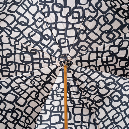 Beige Geometric Umbrella - Handmade Italian Rain Umbrella with Brass Handle