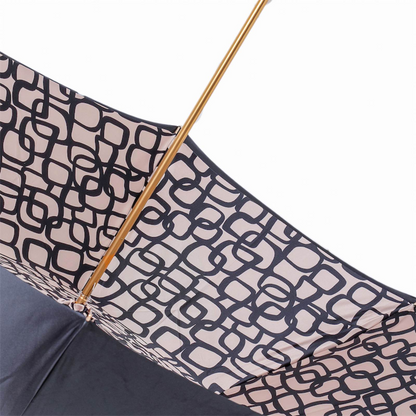 Beige Geometric Umbrella - Handmade Italian Rain Umbrella with Brass Handle