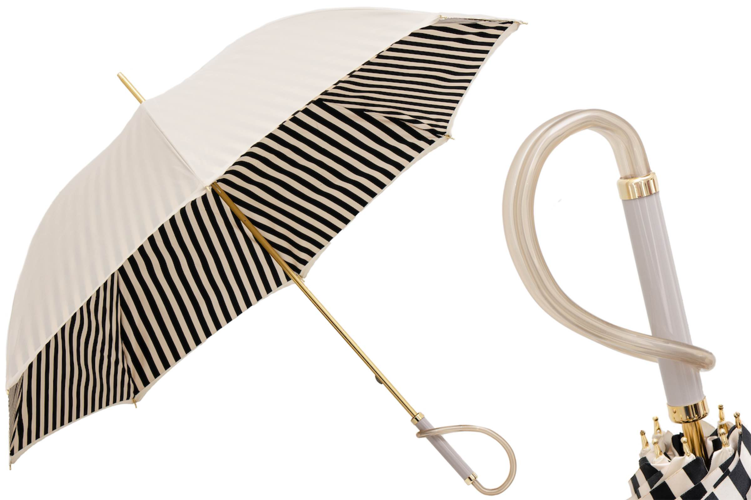 Ivory Umbrella – Handmade Italian Black Striped Rain Umbrella with Acetate Handle