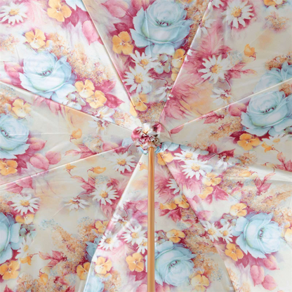 Romantic Umbrella – Handmade Italian Flower Print Double Cloth Canopy, Brass Handle