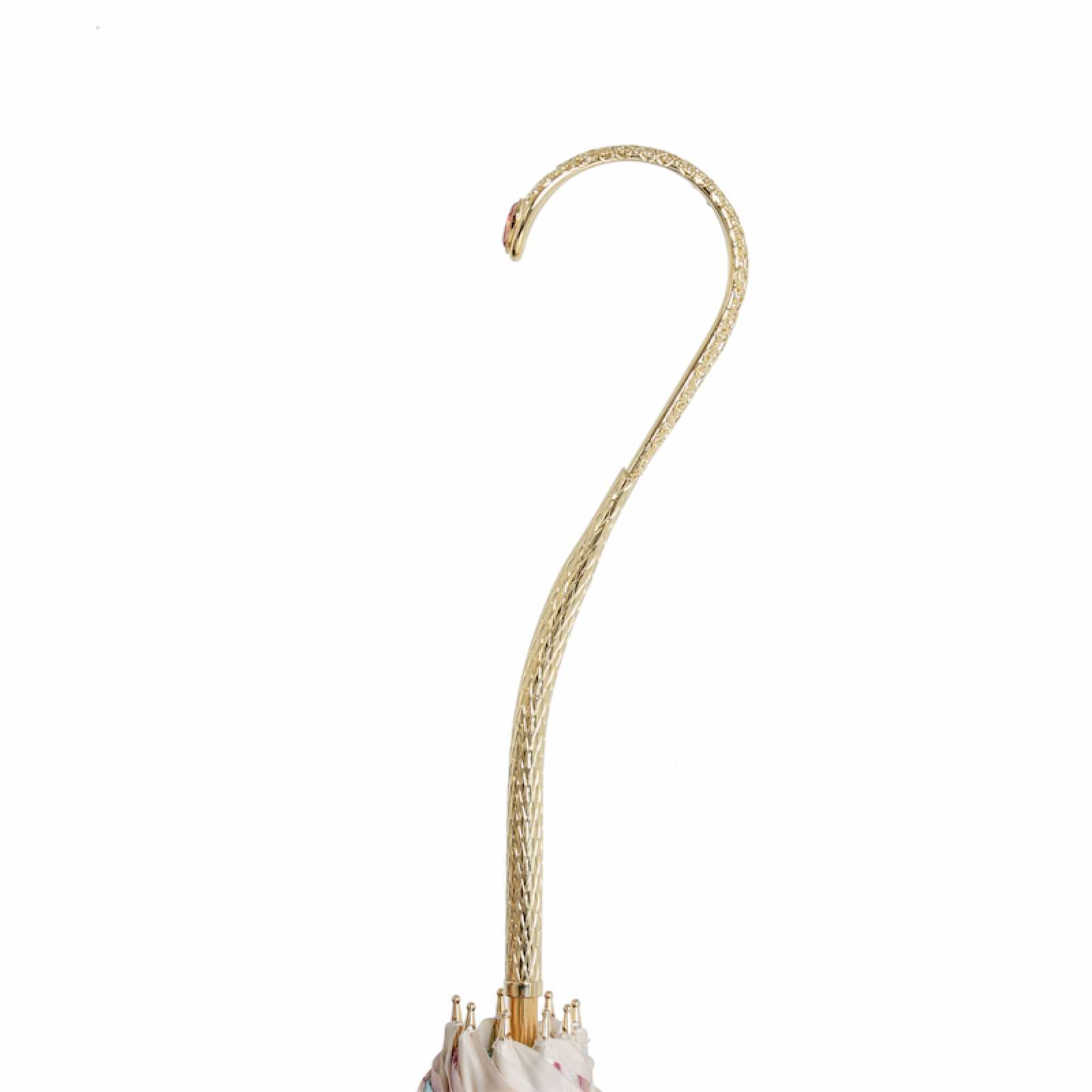 Romantic Umbrella – Handmade Italian Flower Print Double Cloth Canopy, Brass Handle