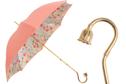 Jeweled Brass Umbrella - Floral Design Manual Opening Rain Protection