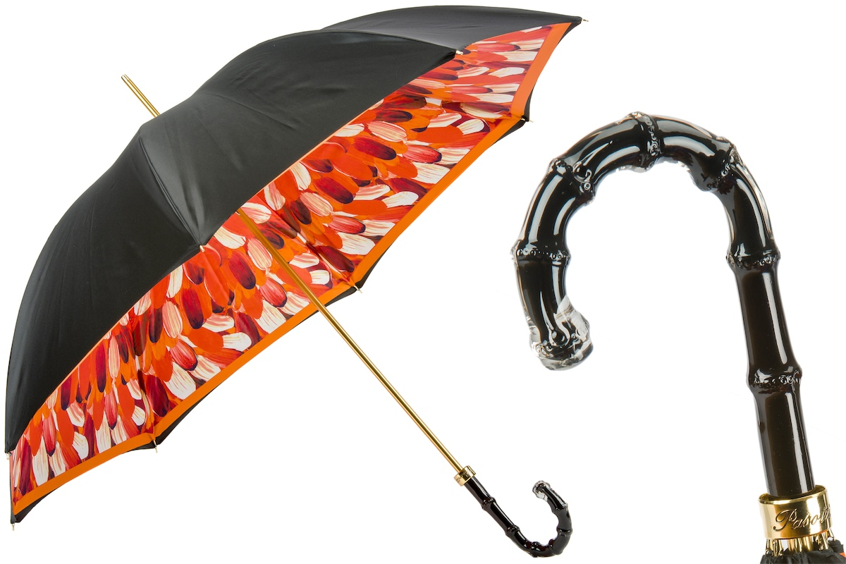 Orange Brush Strokes Umbrella – Handmade Italian Double Cloth Canopy, Acetate Handle