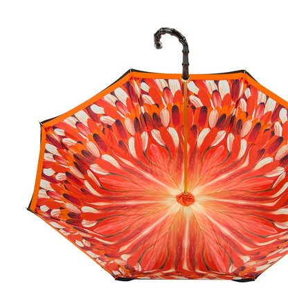 Orange Brush Strokes Umbrella – Handmade Italian Double Cloth Canopy, Acetate Handle
