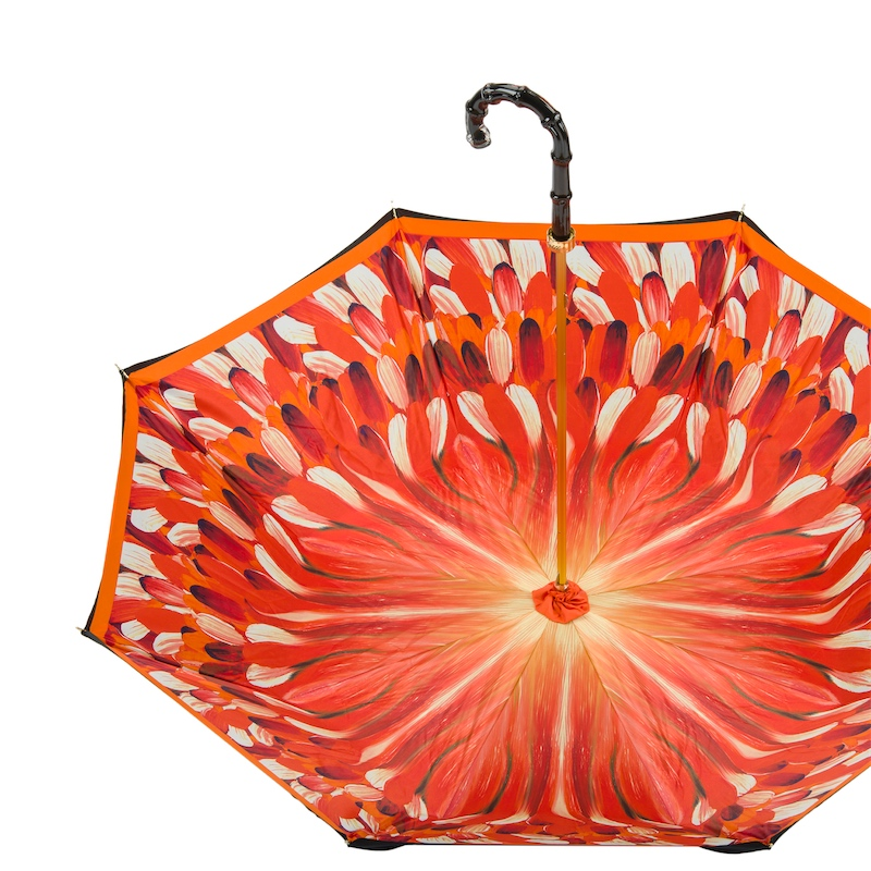 Orange Brush Strokes Umbrella – Handmade Italian Double Cloth Canopy, Acetate Handle