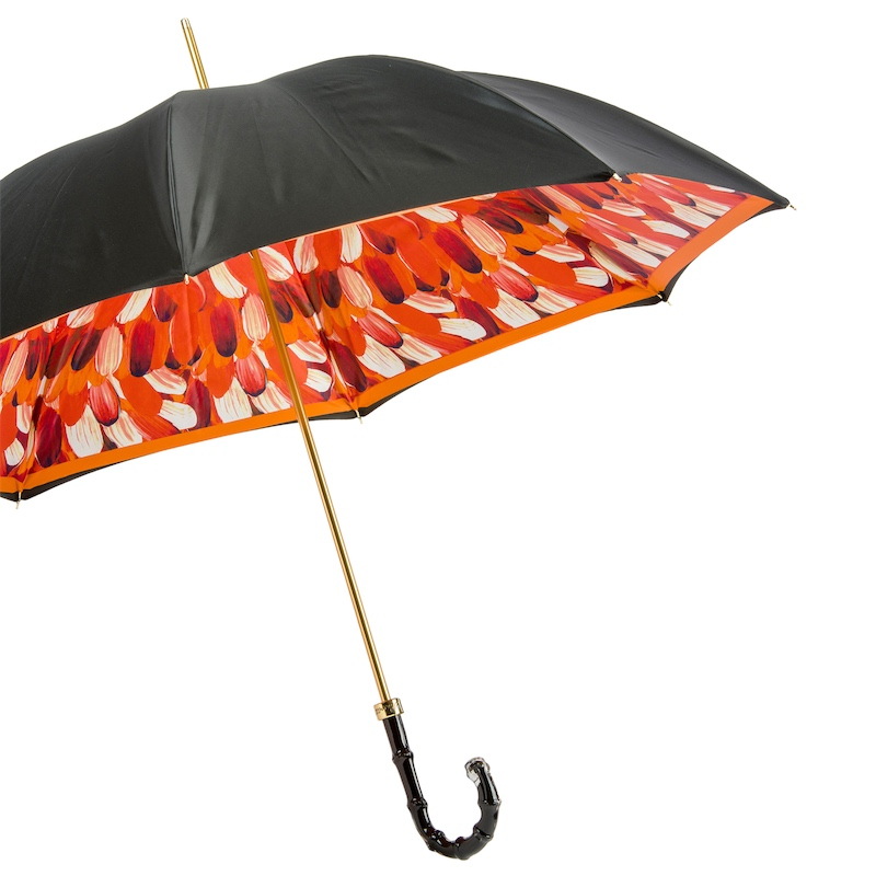 Orange Brush Strokes Umbrella – Handmade Italian Double Cloth Canopy, Acetate Handle