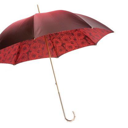 Red Roses Umbrella – Manual Open Double Cloth Canopy With Brass Handle