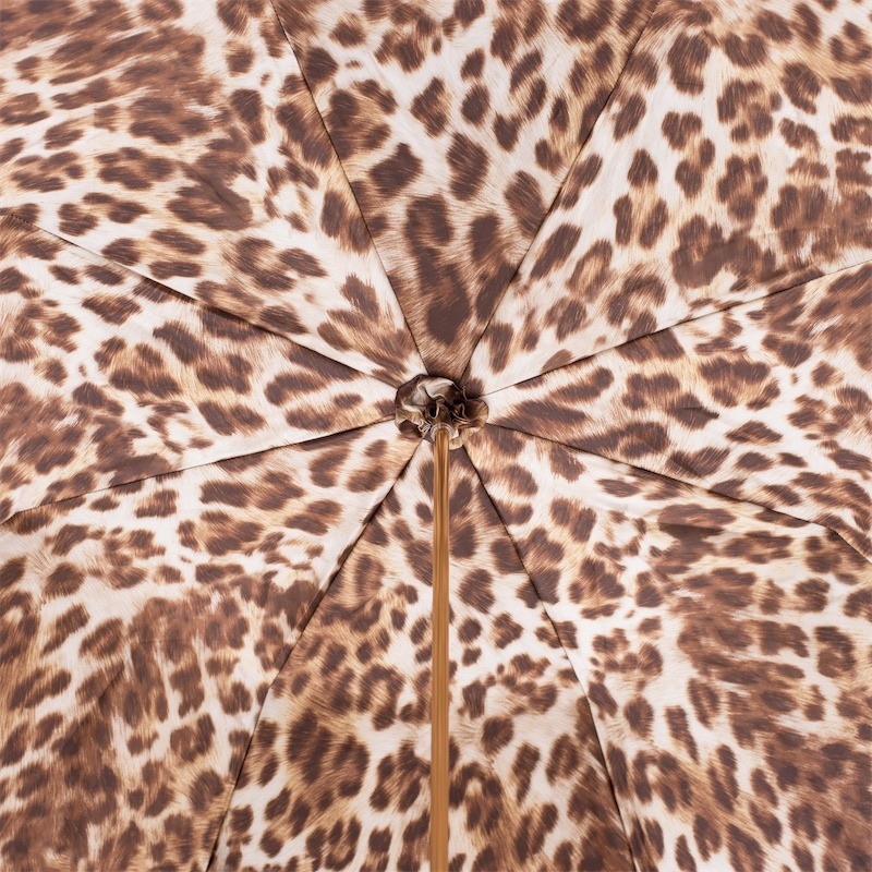 Leopard Print Umbrella – Handmade Italian Leather Handle Rain Canopy Gift Box