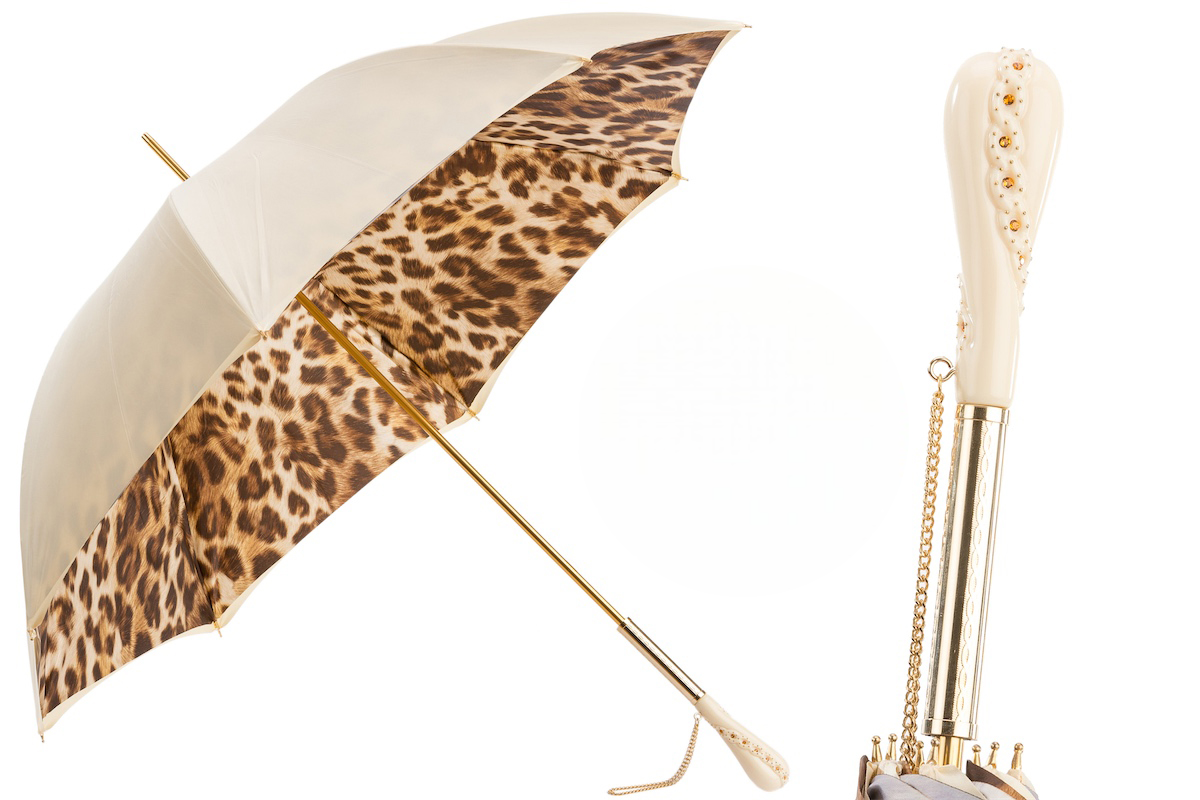 Leopard Print Umbrella | Handmade Italian Designer Umbrella with Crystal Handle