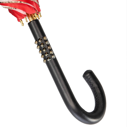 Red Python Umbrella – Handmade Italian Rain Umbrella With Leather Handle