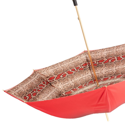 Red Python Umbrella – Handmade Italian Rain Umbrella With Leather Handle
