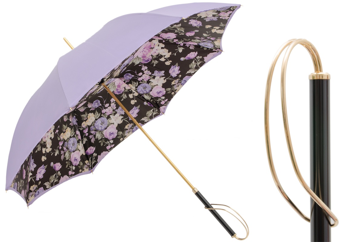 Double Cloth Umbrella – Elegant Lilac Flowers, Handmade Italian Rain Protection