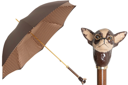 Brown Chihuahua Umbrella – Handmade Italian Rain Umbrella With Hand-Painted Handle