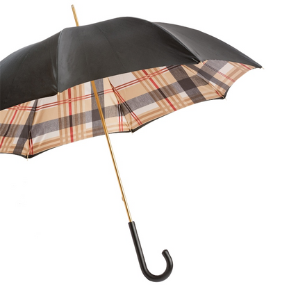 Black Double Cloth Umbrella – Classic Black Umbrella with Tartan Lining and Bespoke Design