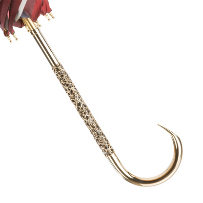 Vintage Umbrella – Burgundy Classic Rain Umbrella with Jeweled Brass Handle