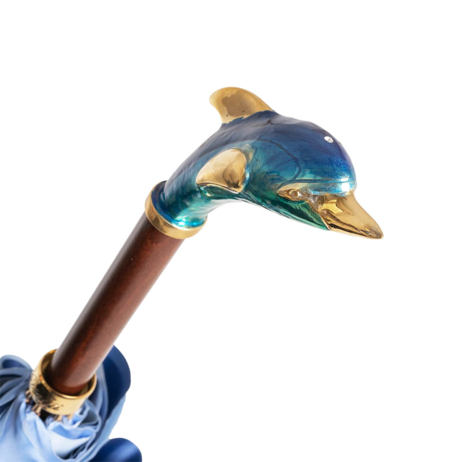 Designer Dolphin Umbrella – Handmade Italian Blue Rain Umbrella With Brass Handle