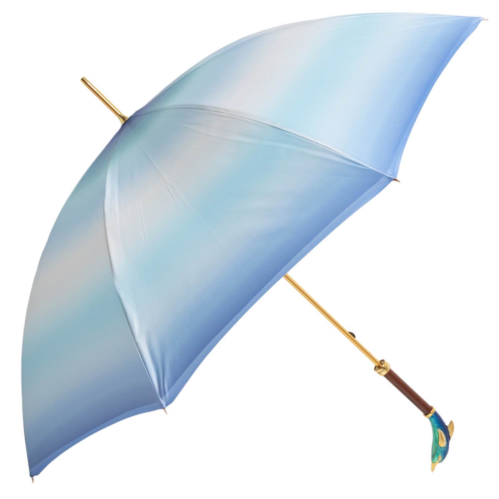 Designer Dolphin Umbrella – Handmade Italian Blue Rain Umbrella With Brass Handle