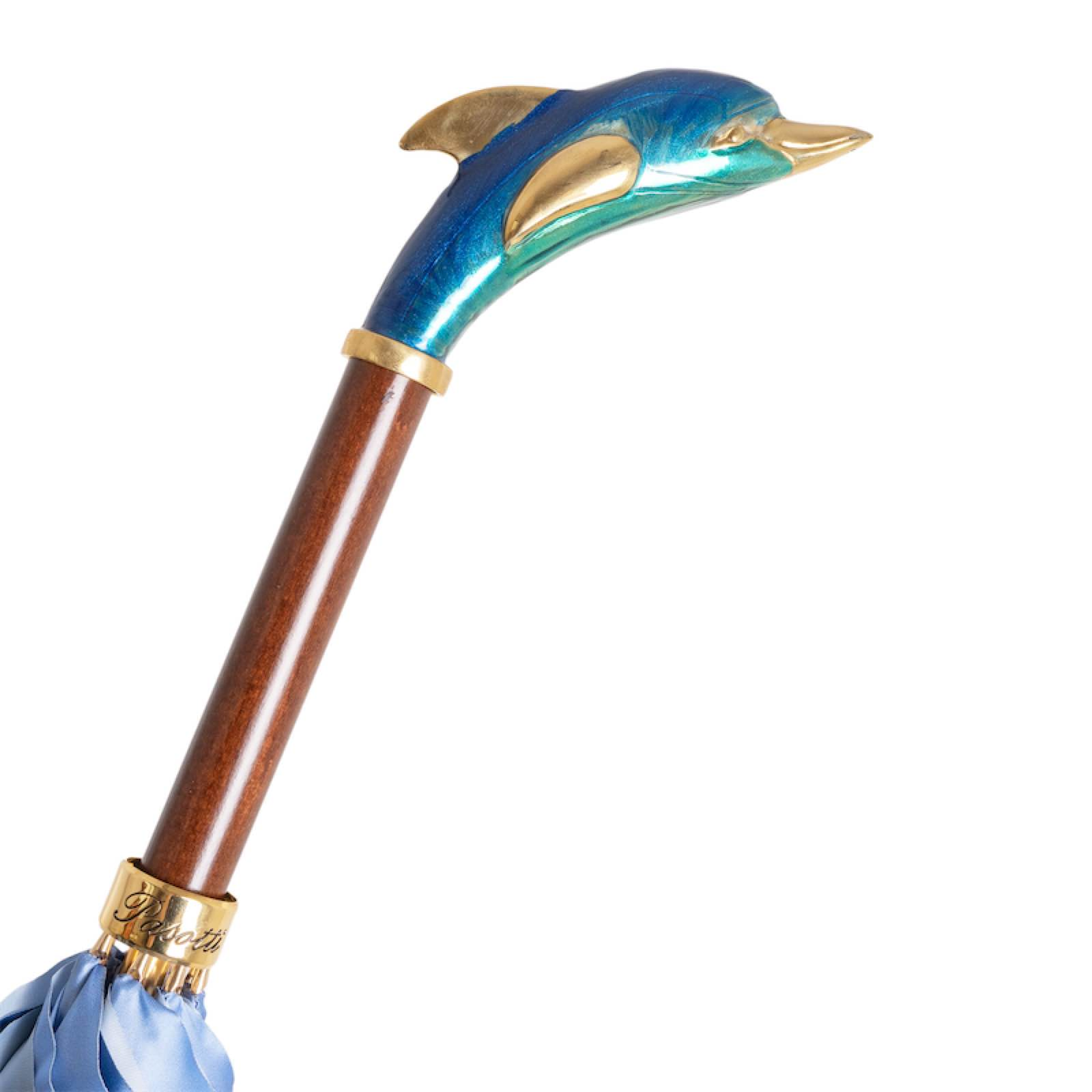 Designer Dolphin Umbrella – Handmade Italian Blue Rain Umbrella With Brass Handle