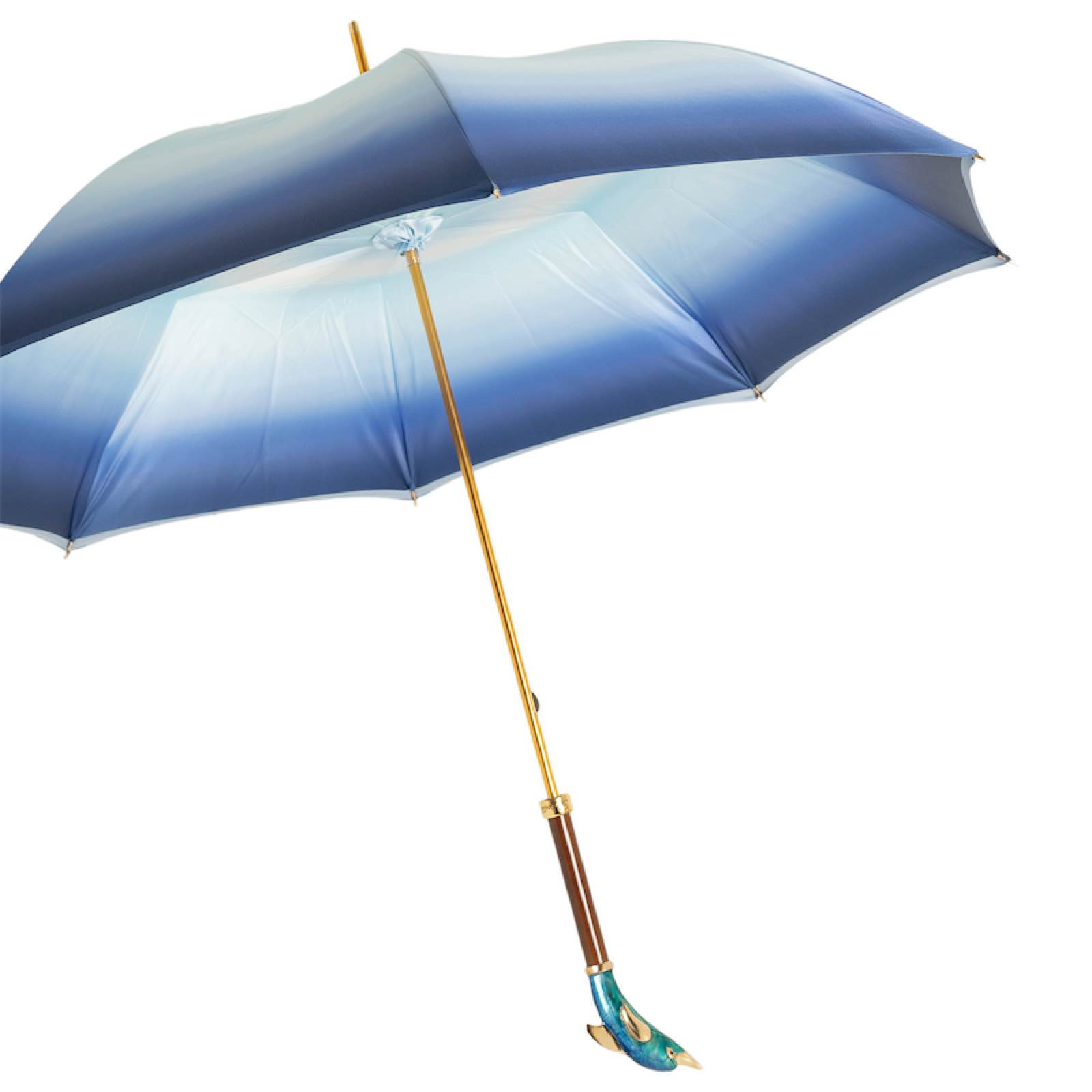 Designer Dolphin Umbrella – Handmade Italian Blue Rain Umbrella With Brass Handle