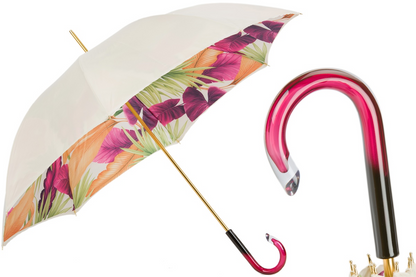 Tropical Double Cloth Umbrella – Handmade Italian Rain Gear with Acetate Handle