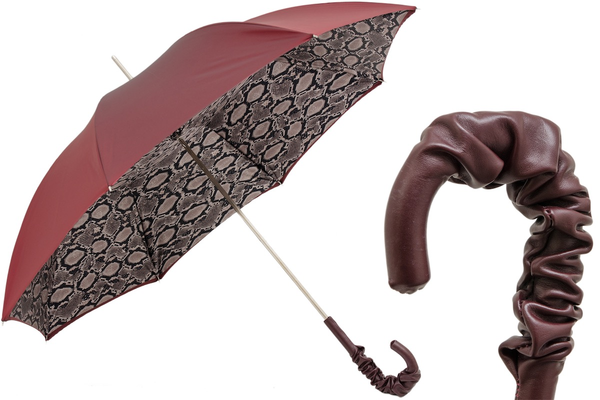Luxury Python Umbrella – Handmade Italian Manual Rain Umbrella With Leather Handle