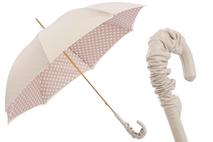 Ivory Leather Umbrella – Manual Opening, Double Cloth Canopy, Italian Handmade