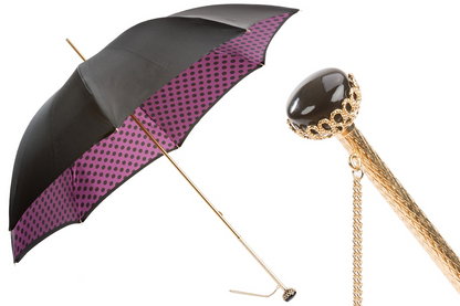 Black Umbrella – Handmade Italian Double Cloth Rain Umbrella with Jeweled Brass Handle