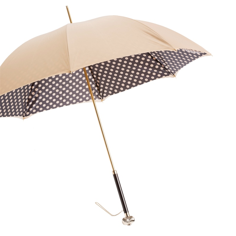 Classic Polka Dots Umbrella – Handmade Italian Double Cloth Canopy with Jeweled Handle
