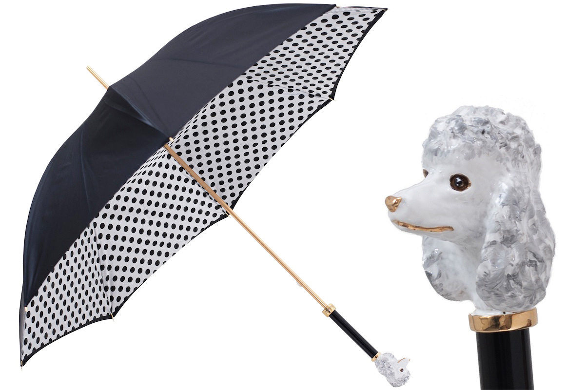 Enameled Brass Umbrella with Dots – Italian Handmade Poodle Design, Manual Opening