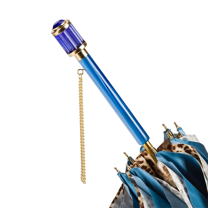 Blue Animalier Umbrella - Handmade Manual Rain Umbrella with Double Cloth Canopy