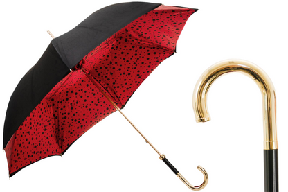 Classic Umbrella - Handmade Italian Red Circle Rain Umbrella with Brass Handle