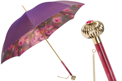Purple Manual Umbrella – Double Cloth Rain Gear with Roses Print Interior
