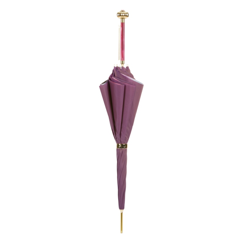 Purple Manual Umbrella – Double Cloth Rain Gear with Roses Print Interior