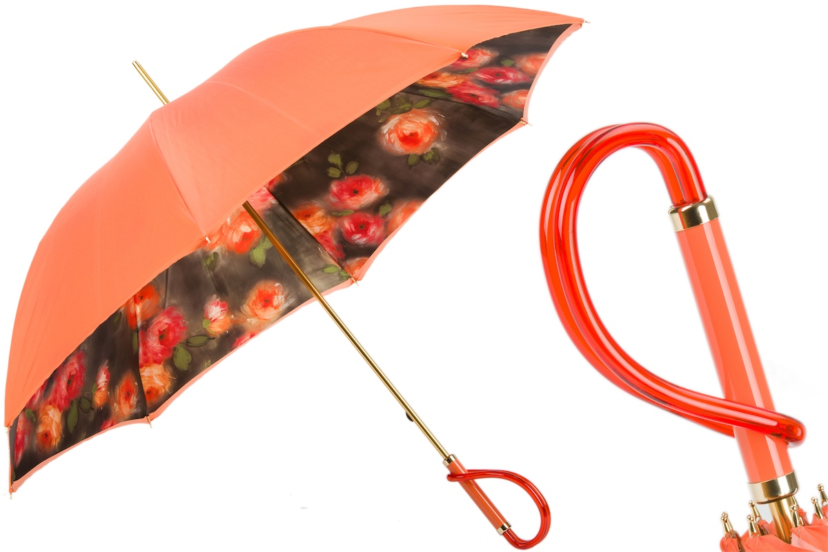 Orange Flowers Umbrella – Handmade Italian Double Cloth Canopy, Acetate Handle