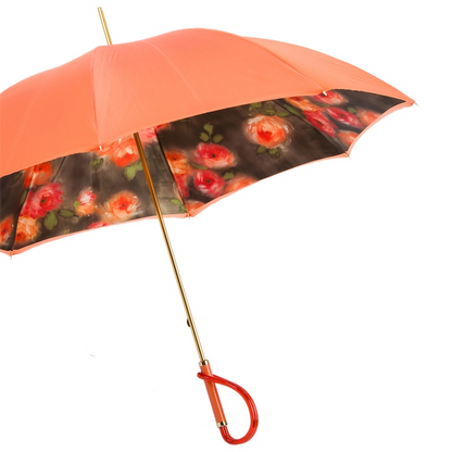 Orange Flowers Umbrella – Handmade Italian Double Cloth Canopy, Acetate Handle