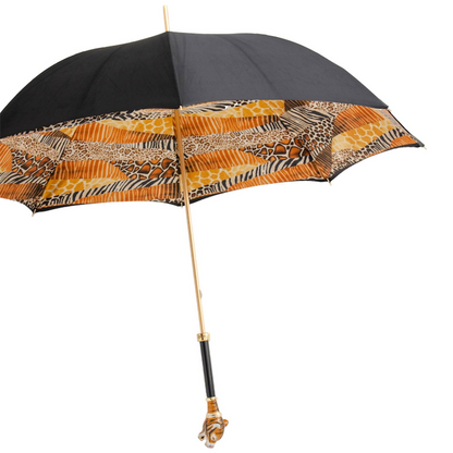 Tiger Handle Umbrella – Handmade Italian Double Cloth Rain Protection with Brass Handle