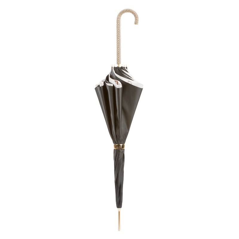 Black Umbrella – Chains Print with Swarovski Crystal Handle | Luxury Rain Gear