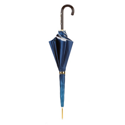 Navy Umbrella – Handmade Italian Double Cloth with Leather Stirrup Handle