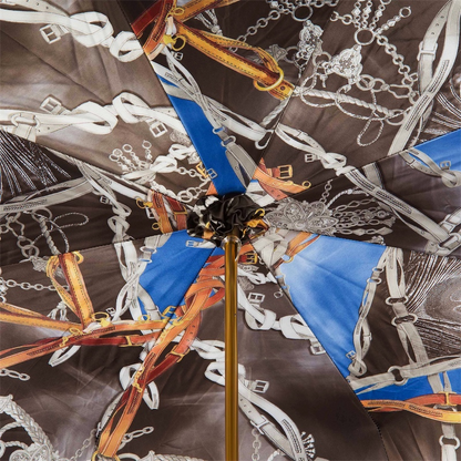 Navy Umbrella – Handmade Italian Double Cloth with Leather Stirrup Handle