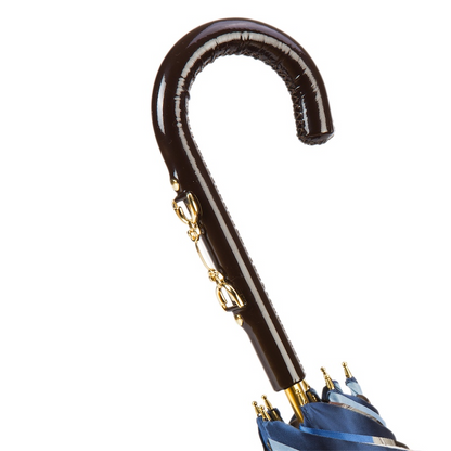 Navy Umbrella – Handmade Italian Double Cloth with Leather Stirrup Handle