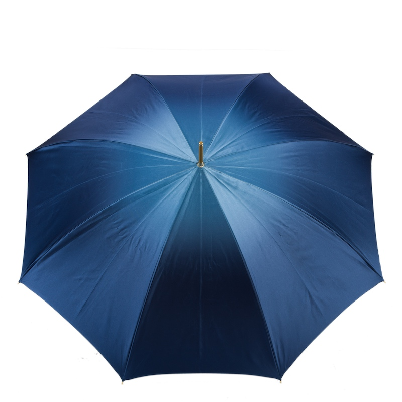 Navy Umbrella – Handmade Italian Double Cloth with Leather Stirrup Handle