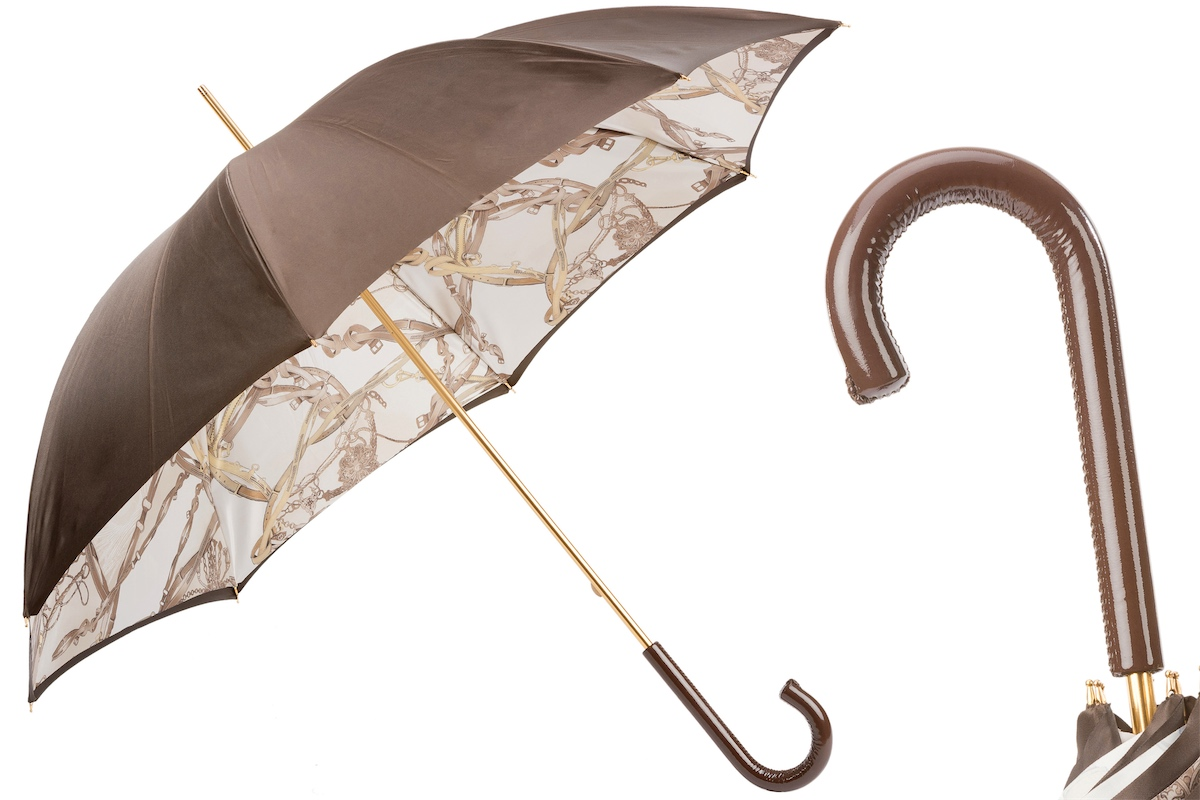 Leather Handle Umbrella – Manual Opening Bridles Print Umbrella With Gift Box