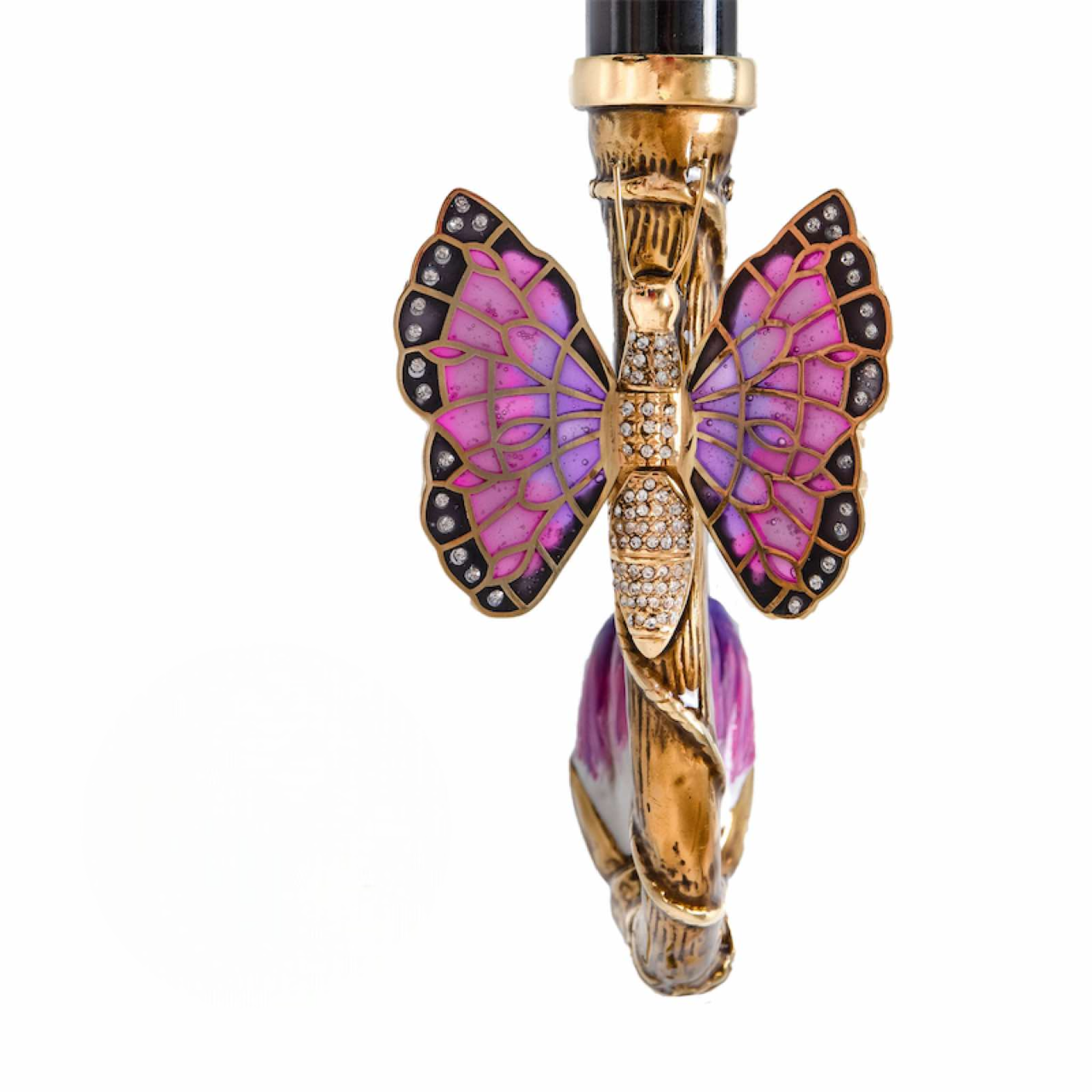 Purple Butterfly Umbrella - Swarovski Crystal Brass Handle | Luxury Rain Protection