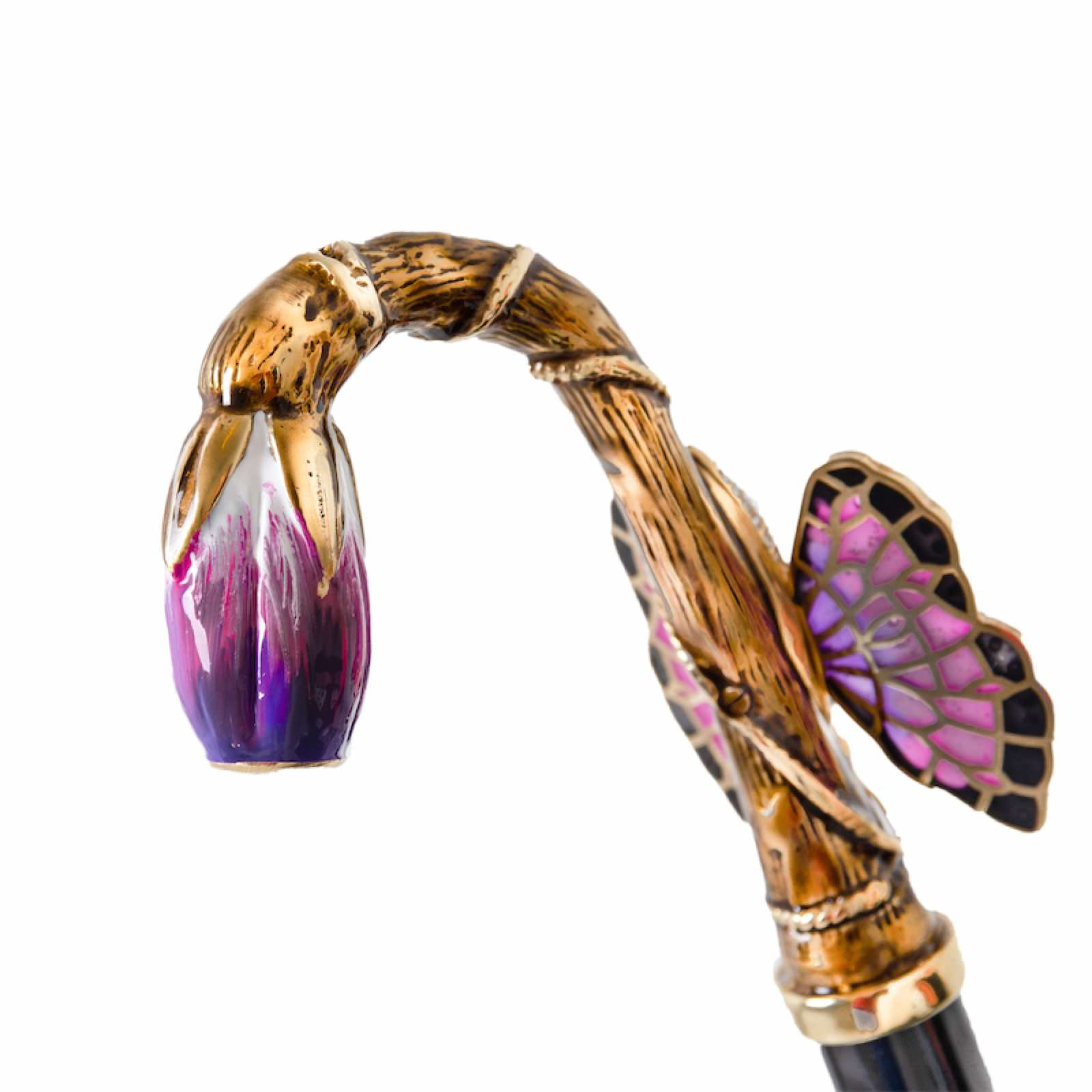 Purple Butterfly Umbrella - Swarovski Crystal Brass Handle | Luxury Rain Protection