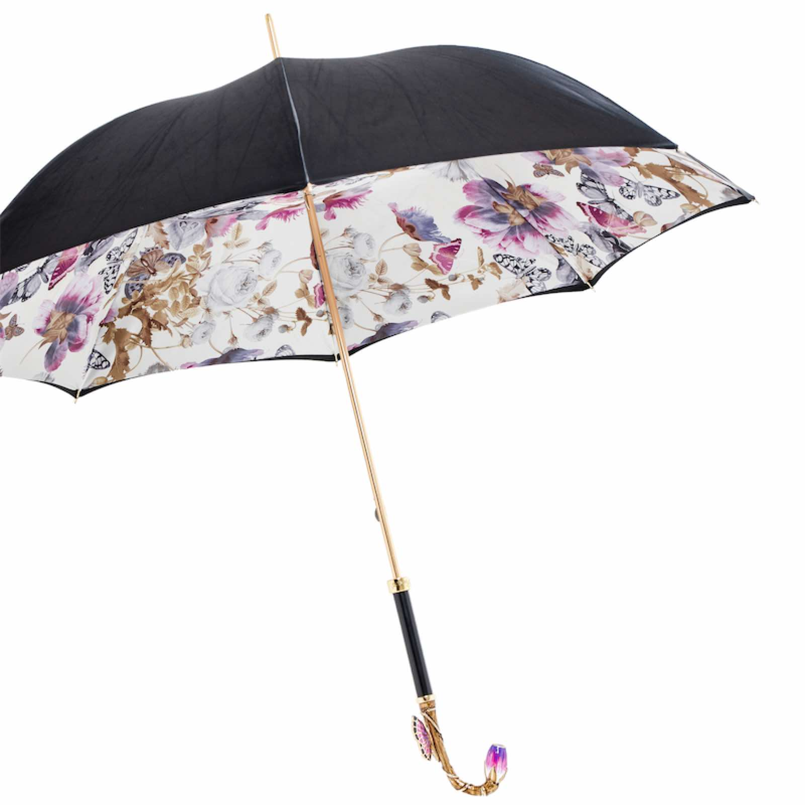 Purple Butterfly Umbrella - Swarovski Crystal Brass Handle | Luxury Rain Protection