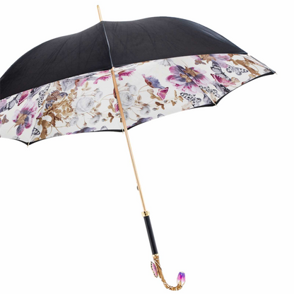 Purple Butterfly Umbrella - Swarovski Crystal Brass Handle | Luxury Rain Protection