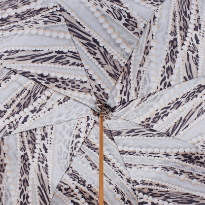 Light Gold Pearls Umbrella – Handmade Italian Double Cloth Canopy With Jeweled Handle