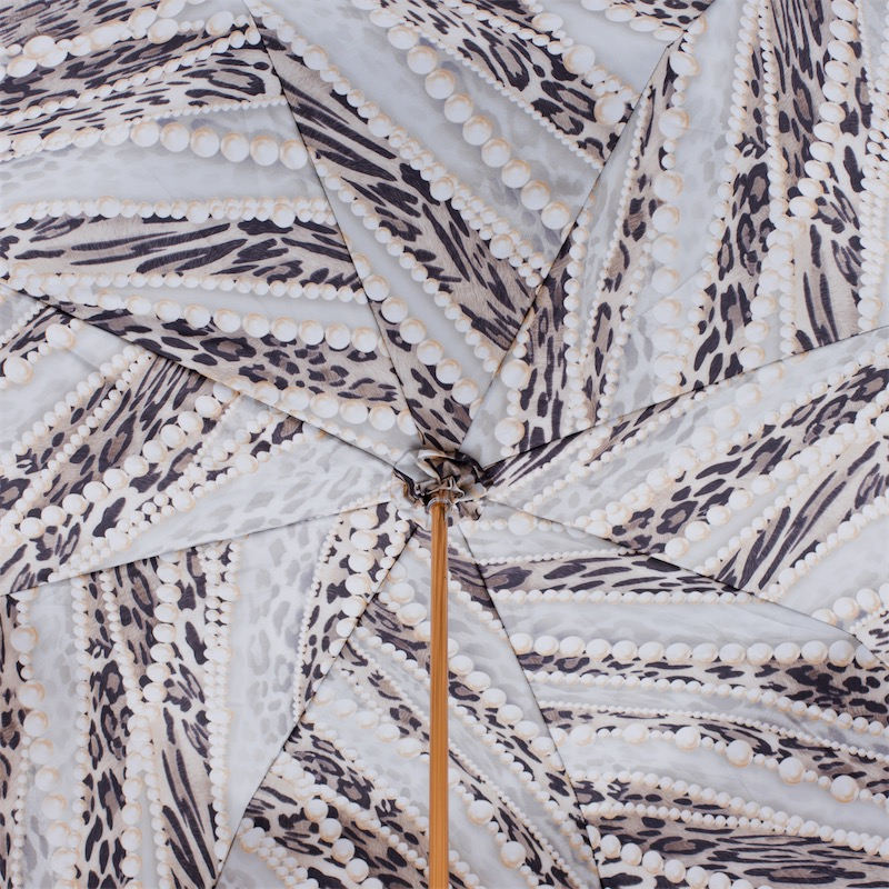 Light Gold Pearls Umbrella – Handmade Italian Double Cloth Canopy With Jeweled Handle