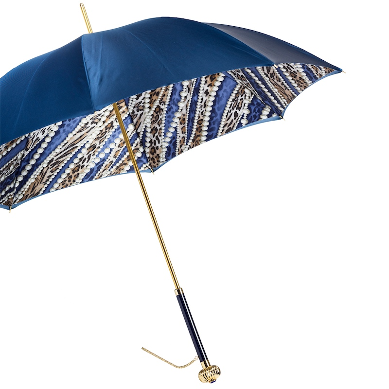 Cheetah Print Umbrella – Handcrafted Italian Artisan Luxury Rain Umbrella with Pearl Handle