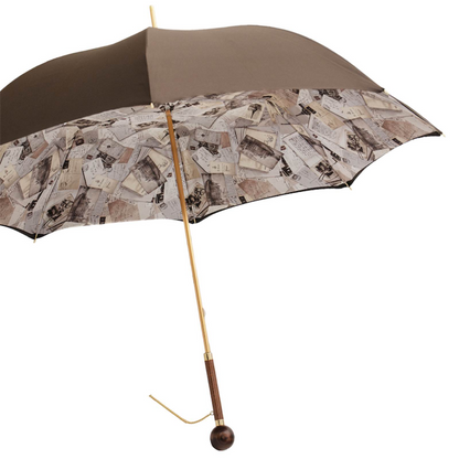 Designer Umbrella - Handmade Italian Rain Umbrella with Wooden Handle & Durable Polyester Canopy